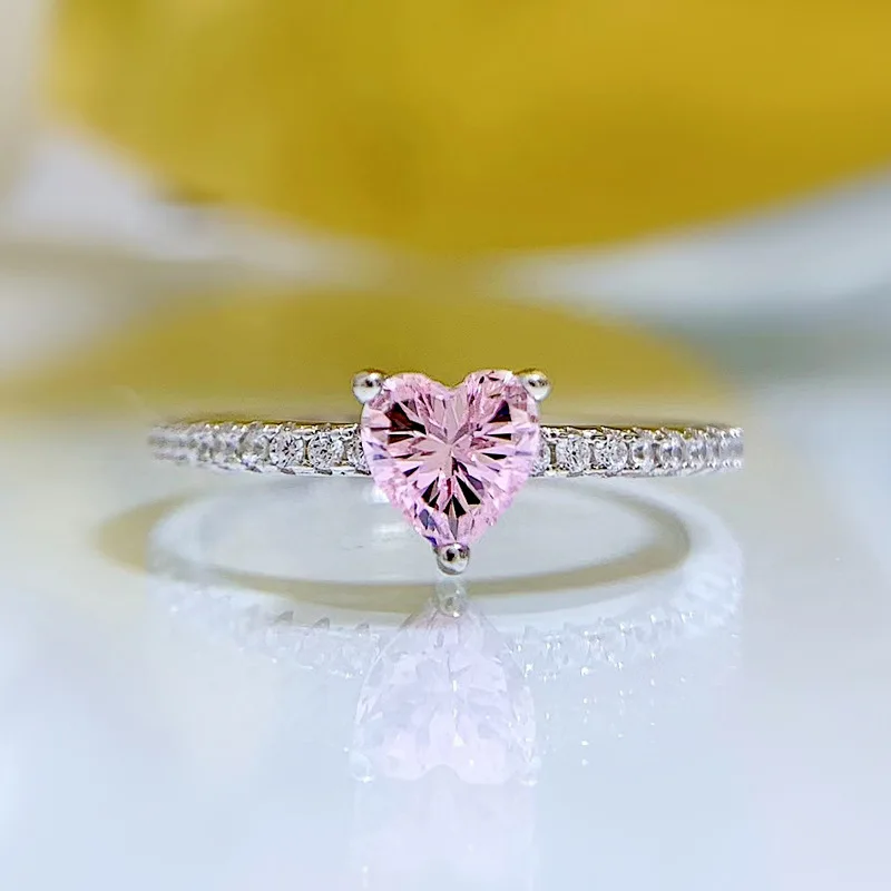 

Heart Rings Jewelry Women Pink Zirconia Claw Setting Rhodium Plated 925 Sterling Silver Women Wedding Rings