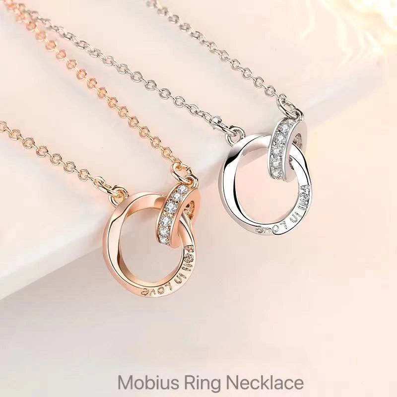 

Romantic Charm Gifts for lover Interlocking mobius ring couple necklace Valentine's Day necklace jewelry