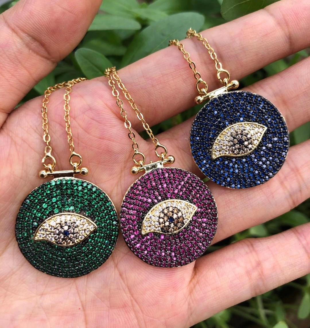

luxury 18k Gold Plated coloful Stone eye evileye pendant Necklace Women Link Chain Necklaces Engagement