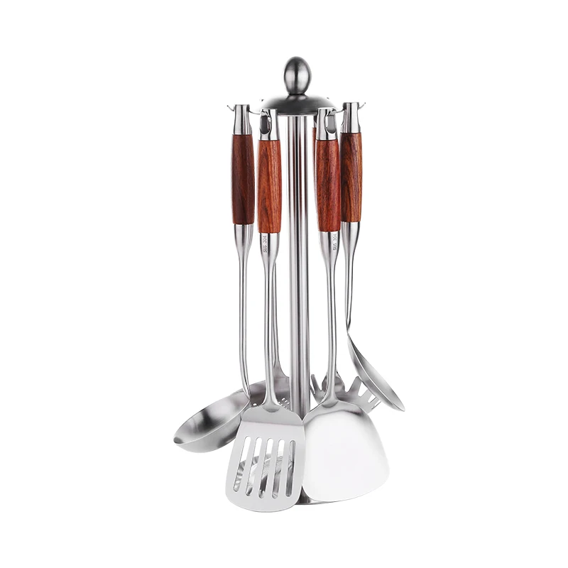 

6 pieces rosewood handle high grade stainless steel kitchen appliance holder set, Silver