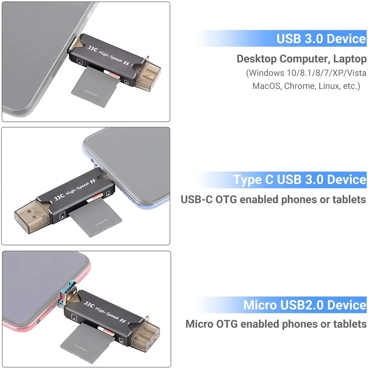 Lecteur De Carte SD 3-en-1 USB-C - Métal - Transfert Rapide USB 3.0 - Compatible Smartphones Et PC