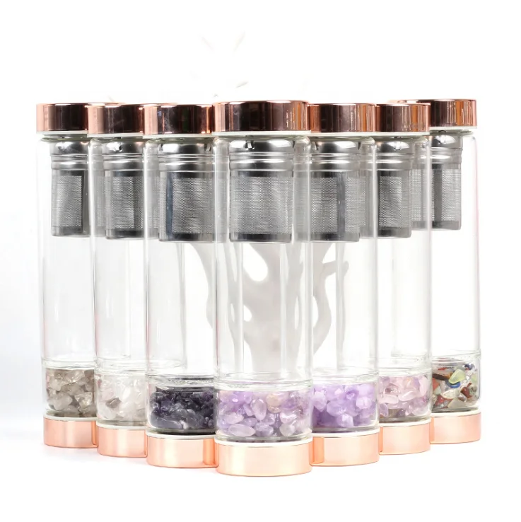 

Wholesale healing crystal water bottle with tea strainer rose gold crystal water bottle