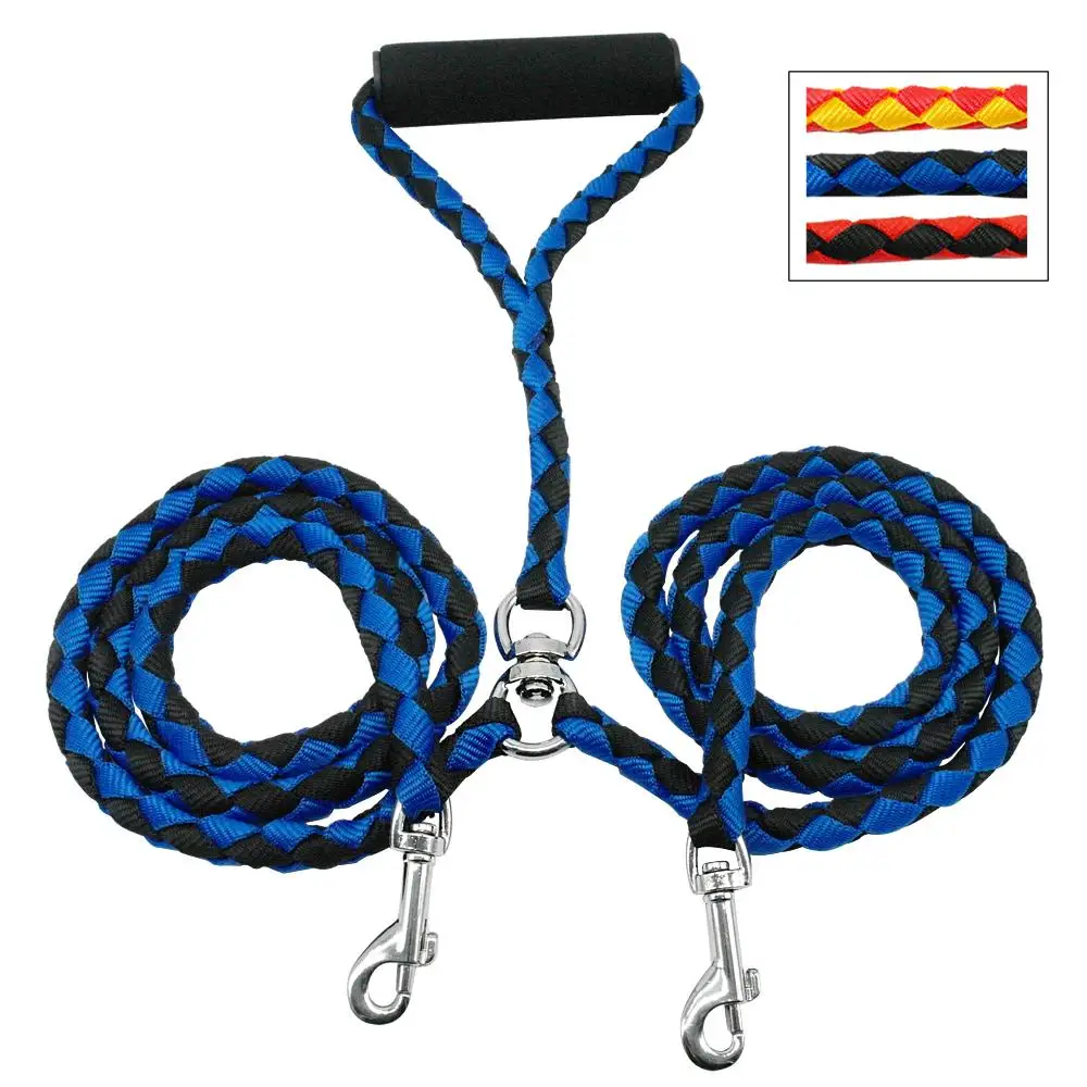 

2 Way Nylon Dual Dog Leash Double Lead Rope No-Tangle Durable Walking Leashes Strong For 2 Dogs With Soft Padded Handle, Red,blue,yellow