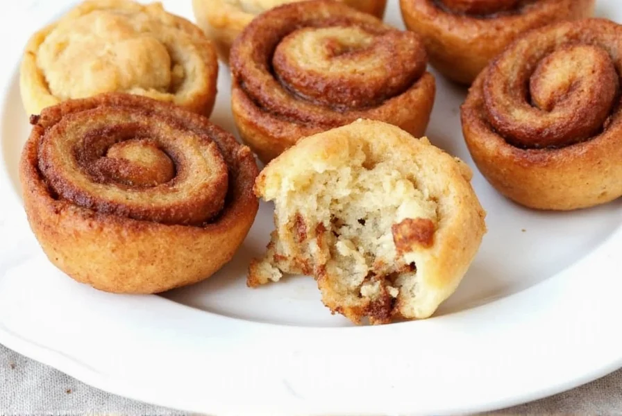 Variety of air fryer cinnamon roll bites with different toppings including pecans, caramel drizzle, and fresh berries, styled on rustic wooden board