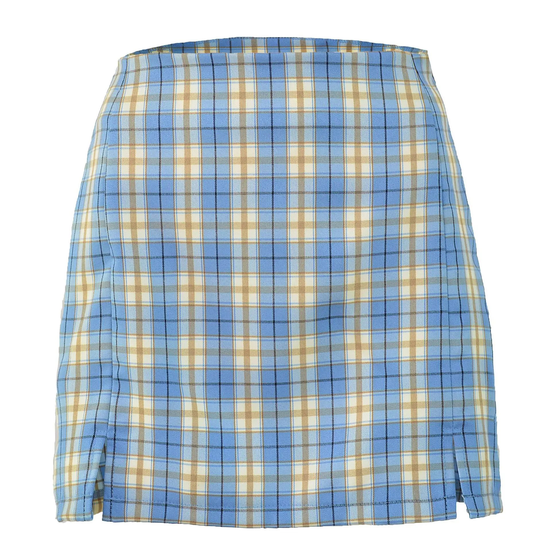 

All-match Bag Hip Skirt European and American Slit Ladies High Waist Plaid Skirt
