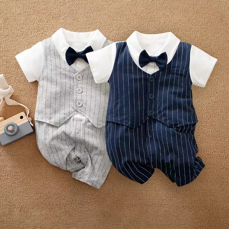 

Suwinner Newborn Baby Boys' Gentleman Romper Clothes Suit Short Sleeve Jumpsuit Outfit with Bow Tie