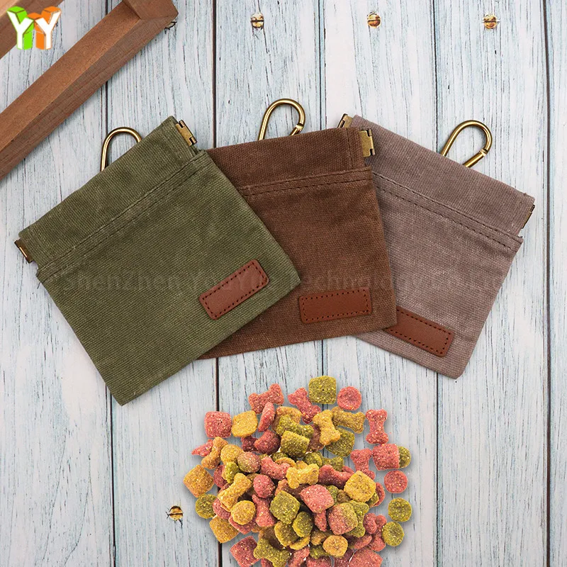 Waxed Canvas Dog Treat Pouch Portable Puppy Dog Training Treat Bag Pet Feed Snack Reward Pocket for Travel or Outdoor Use