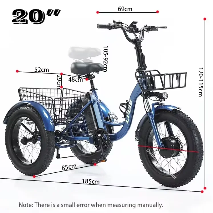 Electric Tricycle for Adult 3 Wheels 500W 48V Fat Tire Electric Cargo Bicycle Ladies Waterproof and Anti-Theft Battery Removable