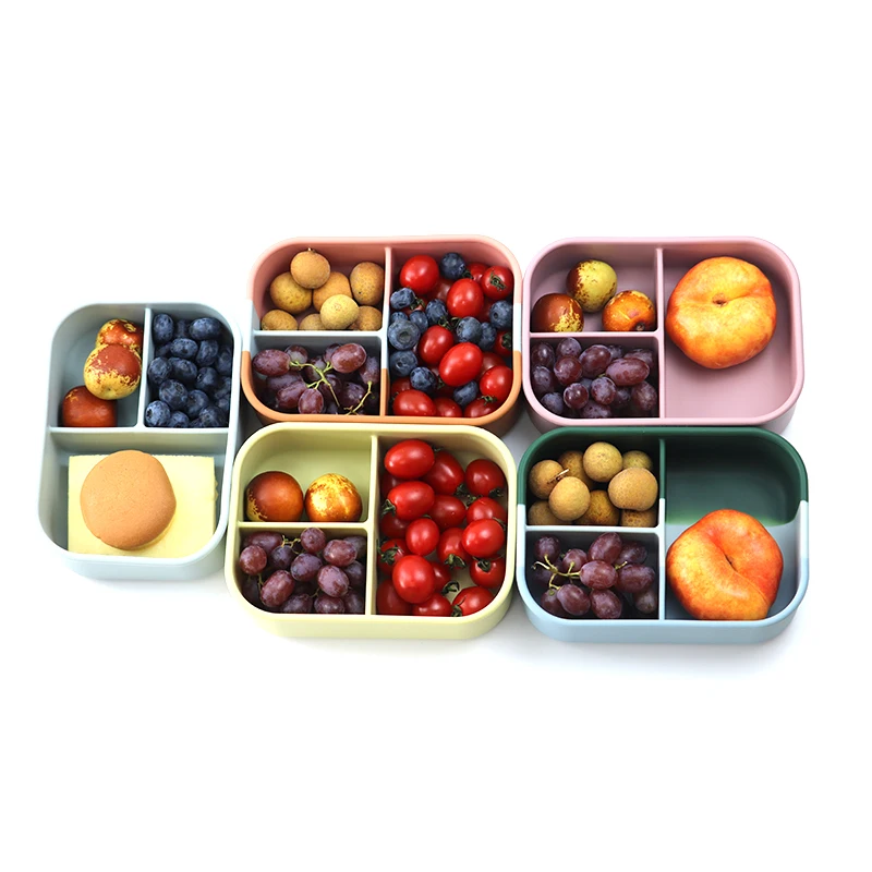 

Silicone Bento Lunch Box four compartments leakproof Salad food container with lid for Adults Microwave Dishwasher Freezer safe