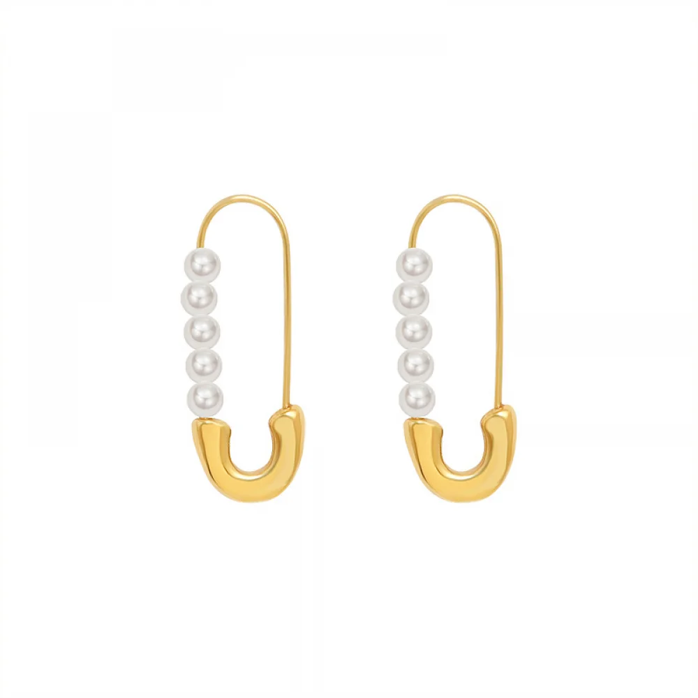 

2022 Women Trendy Pearl Earrings Stainless Steel 18K Gold Plated Steel Clip Shape with Jewelry