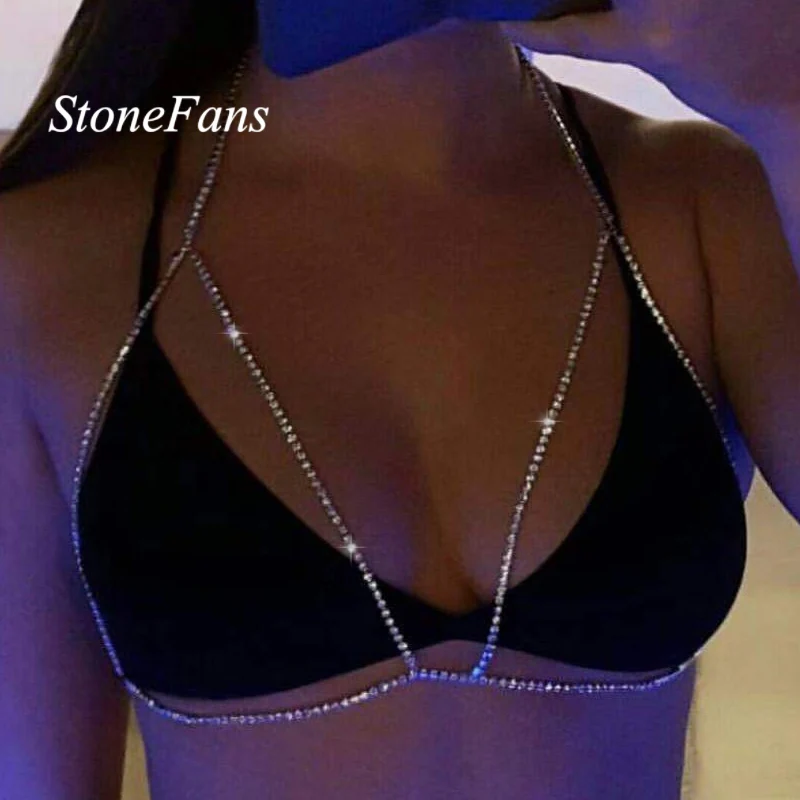 

Shiny Rhinestone Body Chains Sexy Bra Chain Crystal Bikini Top chain jewelry for Women, Gold silver