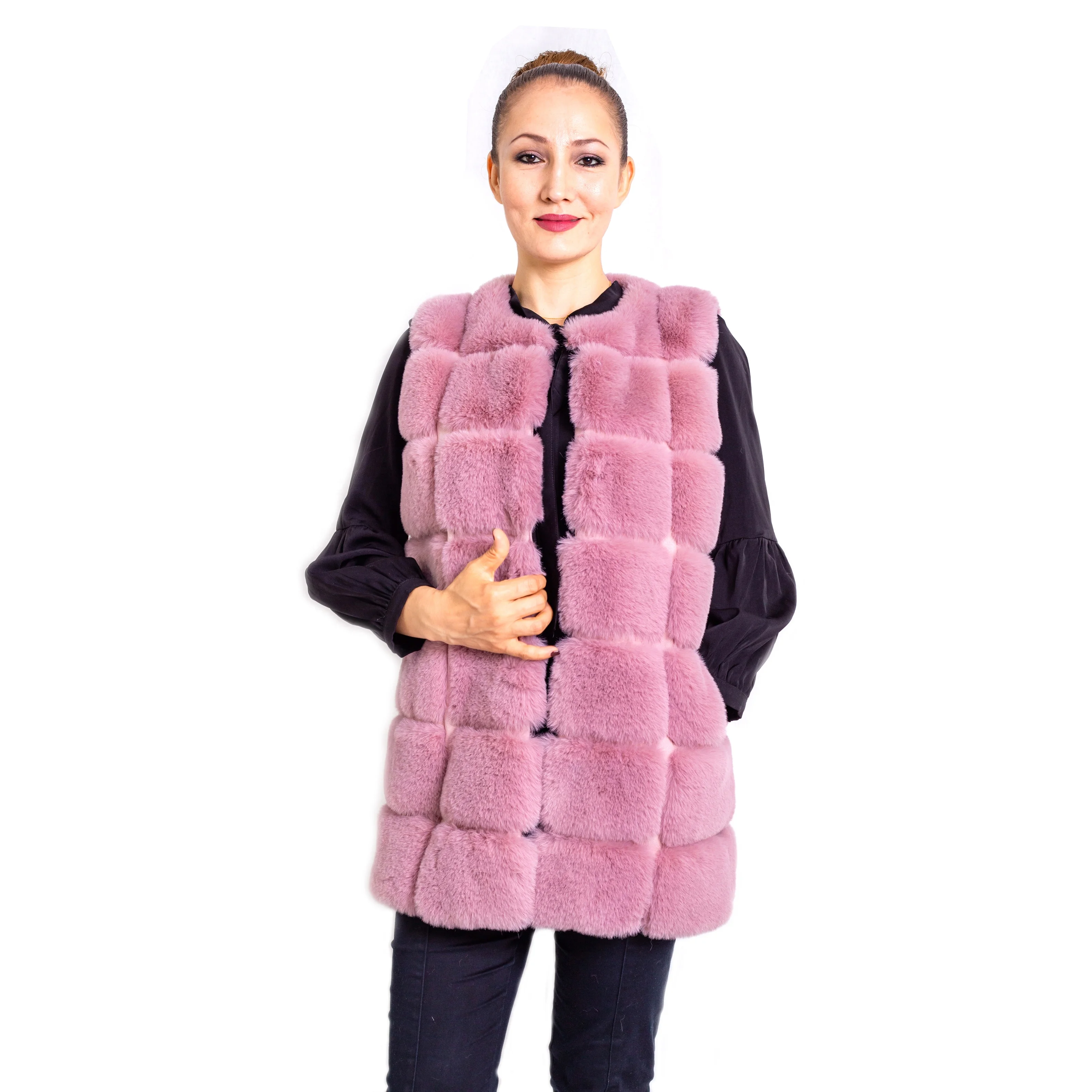 
Hot Sale Winter Women Bubble Faux Fox Fur Gilet Women Fake Fox Artificial Fur Vest for Ladies  (1600143884227)
