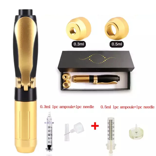 

Fast Delivery 2in1 Meso Gun HYA-LURON Pen 0.3ml&0.5ml Head Gold Hialuron Acid Injector Noninvasive Lip Injection