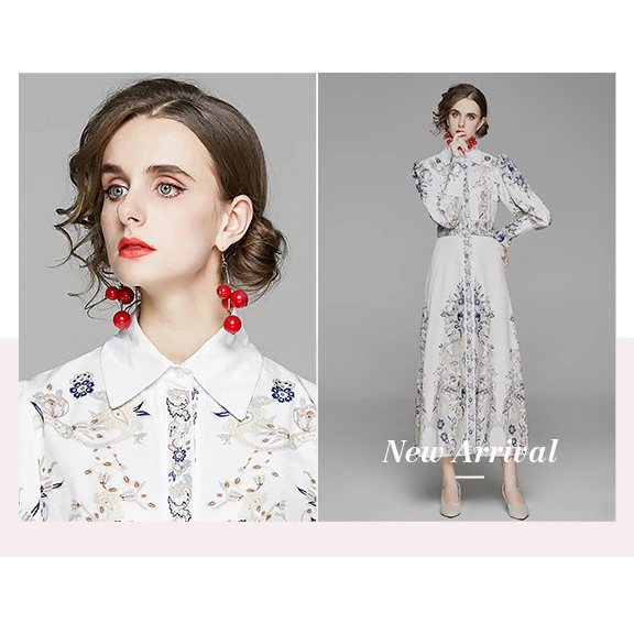 

2021 OEM/ODM Autumn Islamic Floral Print Beautiful Long Sleeve Eid Ramadan Dubai Muslim Casual Women Maxi Abaya Dress With Belt