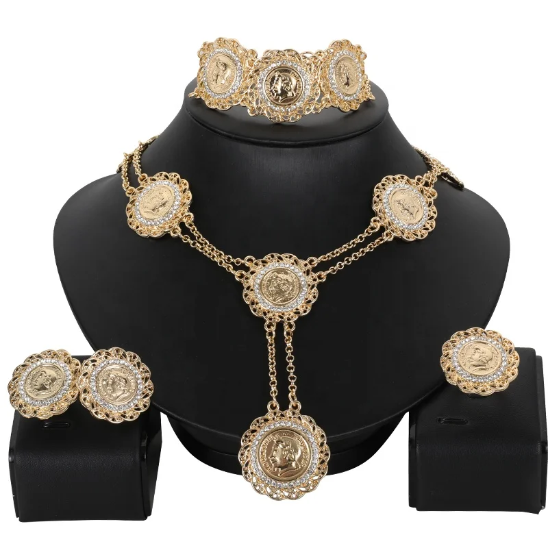 

New Arrivals Gold Jewelry Sets Gifts Bracelet Avatar Necklace Earrings Ring Sets Jewellery African Bridal Wedding for Women