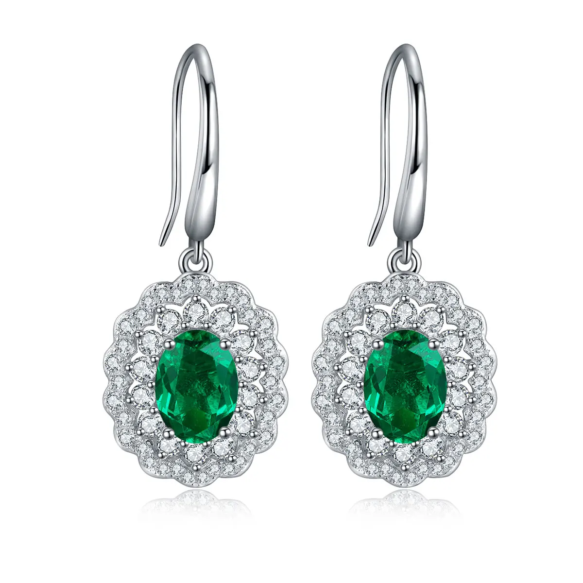 

Fashion Women Costume Jewelry 925 Top Sterling Silver Lab Grown Zambia Emerald Earring, Green
