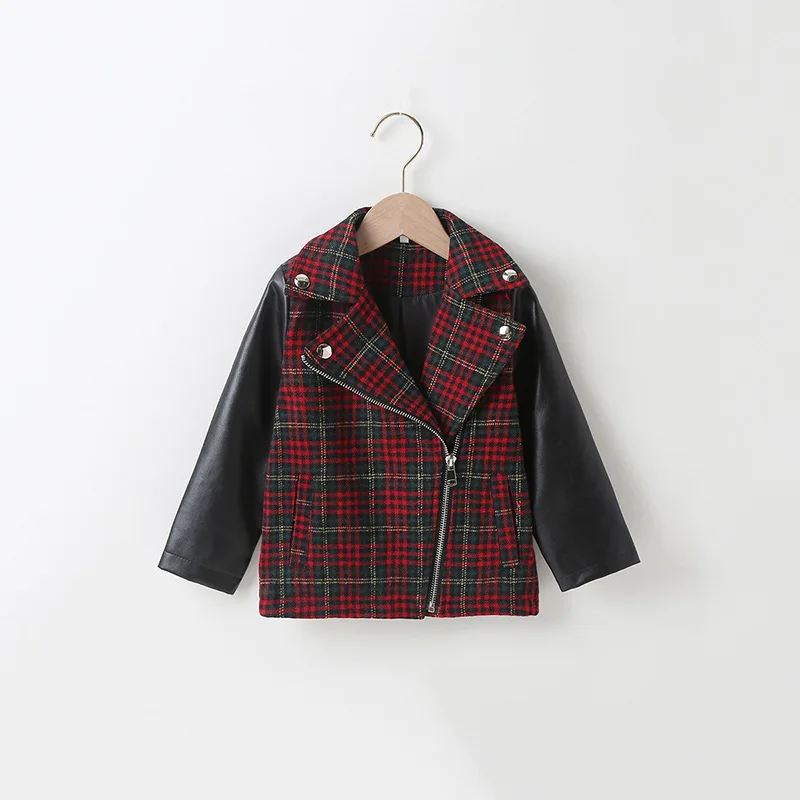

fall red plaid kids jacket for boys faux leather jackets casual children clothes wholesale outfit 189