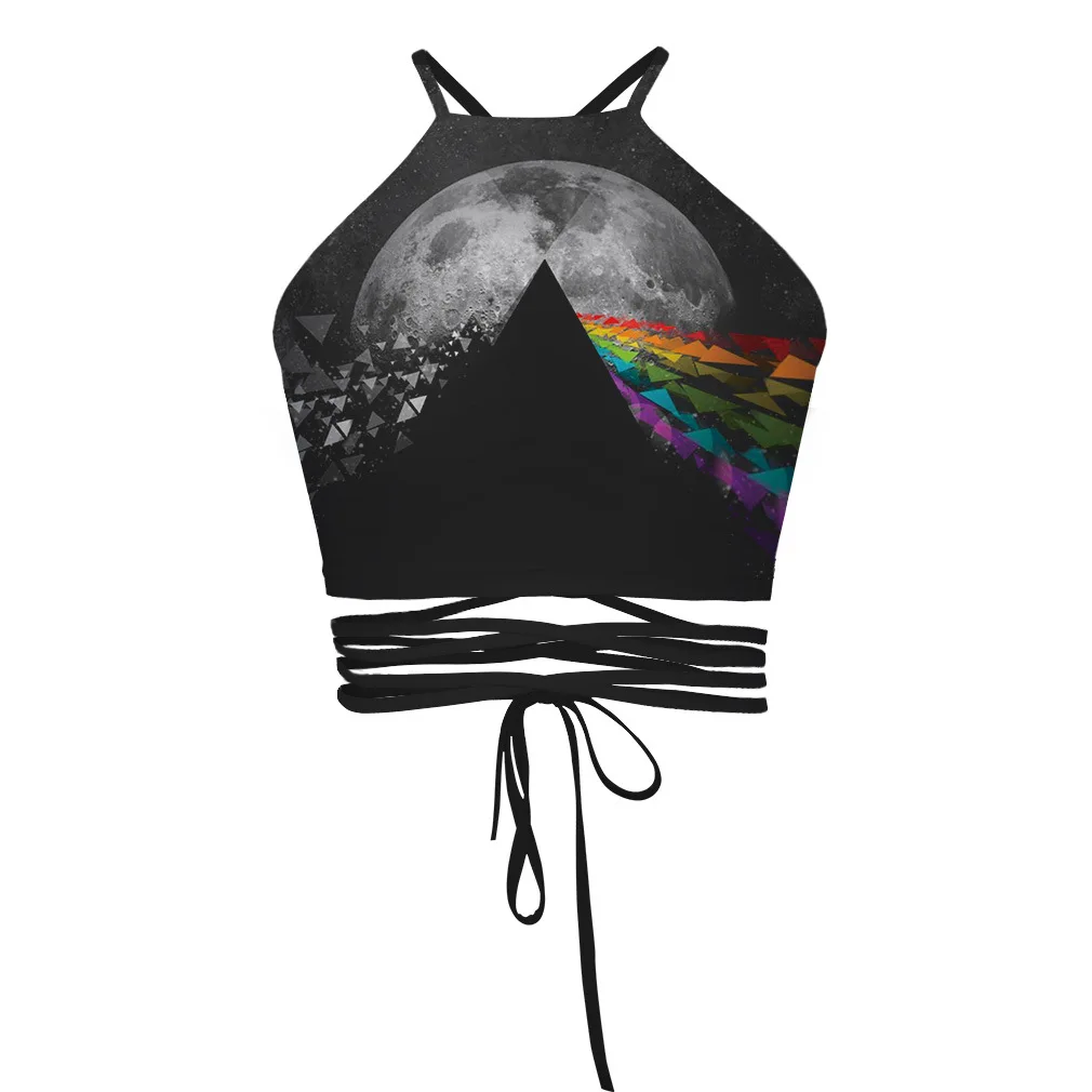 

Printed Black Sexy Lace-up Women's Tank Top One-neck Halter Tube Top