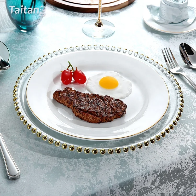 

Gold Rim Tableware Plates Set Wedding Restaurant Plates Ceramic Dinner, White + gold/ silver rim