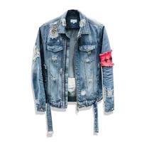 

OEM Men's Jean jacket Streetwear Hip Hop Flight Jacket Denim Jacket Men Brand Ripped Casual Fashion Men Overcoat