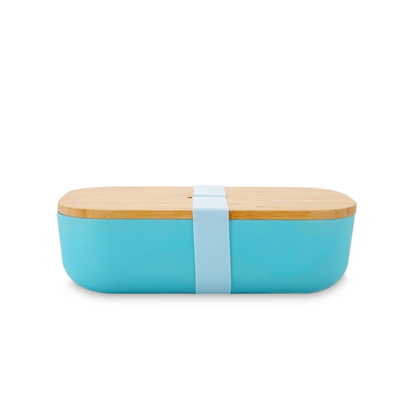 

Eco friendly custom natural bamboo fiber wooden lid plastic eco bento lunch box