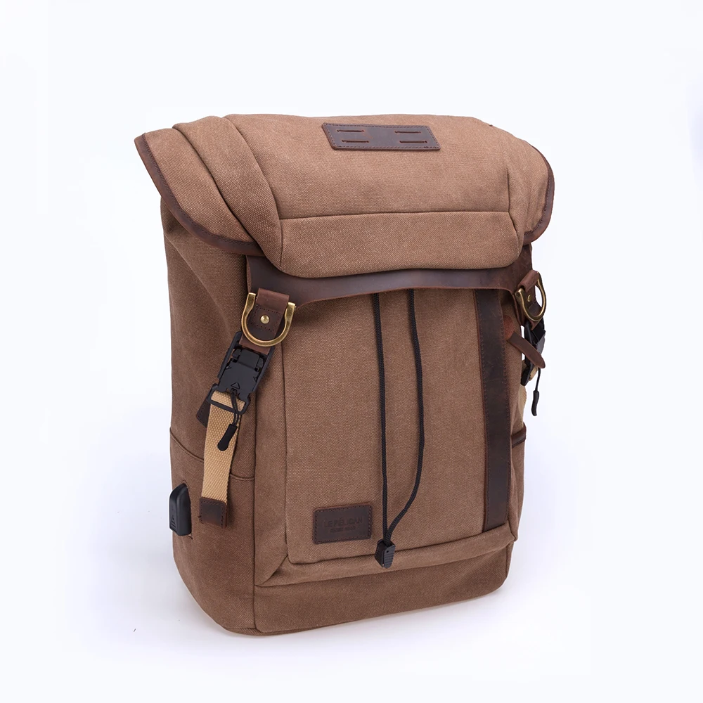 

20SC-9079D Vintage 2021 Design Canvas Laptop Backpack Rucksack Backpack, Brwon (customized)