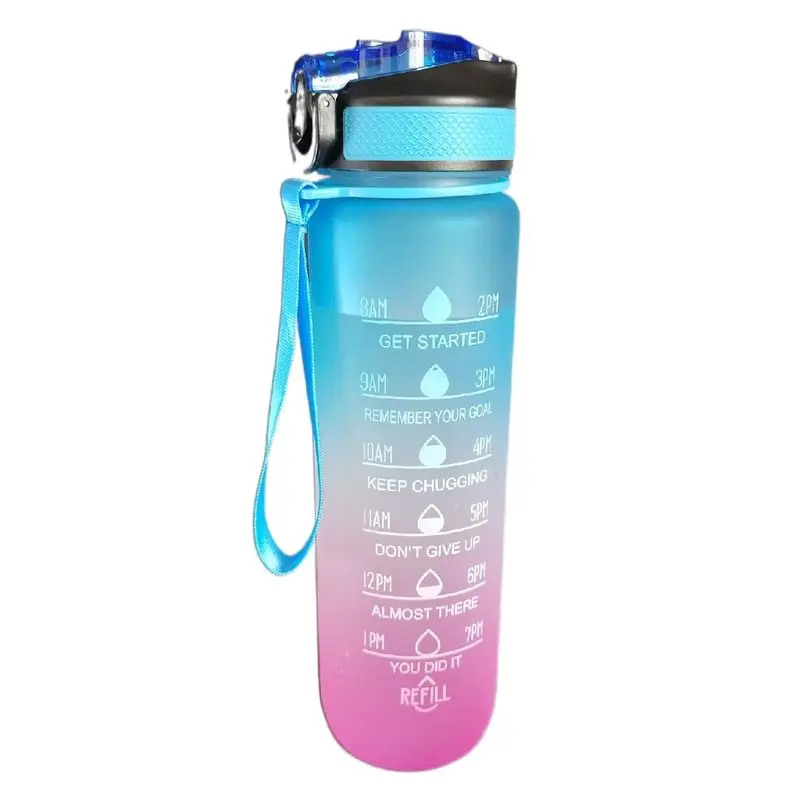

1000ml Sports Water Bottle With Straw Custom Logo BPA Free Eco-friendly Large motivational plastic waterbottle, Customized color