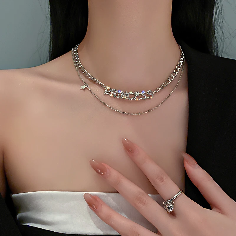 

fashion trendy star layer princess chain necklace with letters