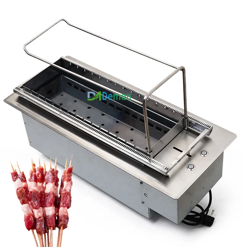 

2021 Hot sale Automatic flip skewers BBQ grill with fun Indoor charcoal grill oven Inlayable type barbeque grill