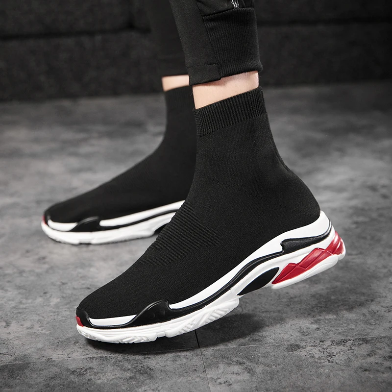 

Sock Shoes Breathable Men Women Black Tennis Slip On Flat Shoes Mesh Sneakers Soft Casual Shoes High Top Footwear For Fall