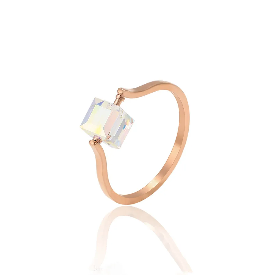 

16275 xuping jewelry simple and affordable retro charm exquisite rectangular zircon rose gold stainless steel ring