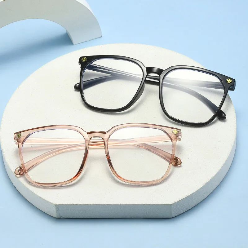 

2021 new flat lens blue light proof glasses men's and women's same retro square large frame eyeglass frame