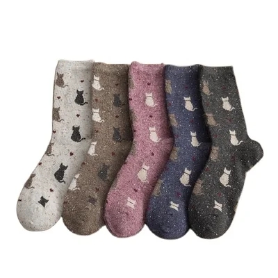 

Women Winter Thick Wool Cartoon Cat Fashion Thermal Dress Socks, Customized