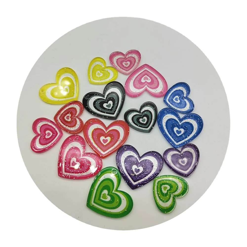 100Pcs/Lot 24MM 32MM Colorful Glitter Heart Flower Planars Charms Pendants Flatback Cabochons for Scrapbooking Phone Case Decor