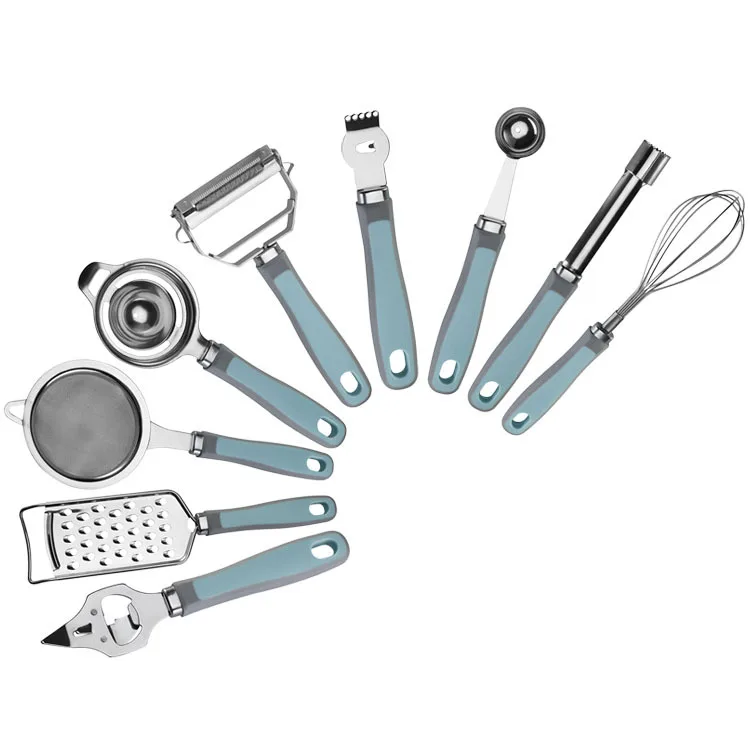 

LMK004 Handheld Stainless Steel Kitchenware Household Kitchenware Set Egg Beater 9 Pieces Kitchen Gadget