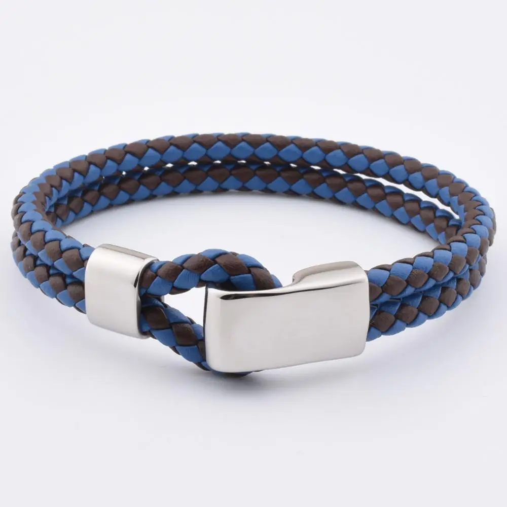 

New Design Men's Jewelry Long Steel Hook Clasp And Cool Leather Wristbands Bracelet