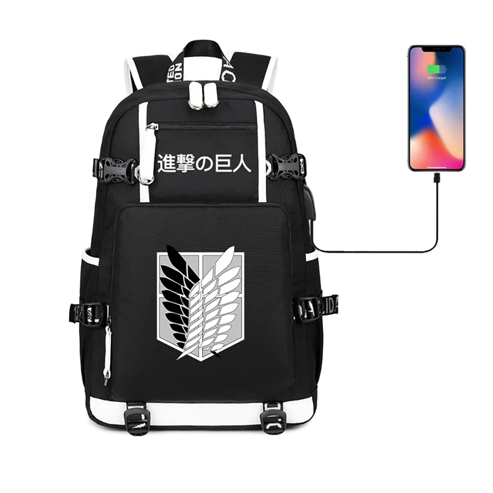 

Anime Attack On Titan Bag Nylon 16 inches Backpack for Laptop Phone Charging, As the picture