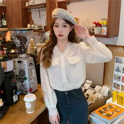 

Spring New Korean Plus Size Women Clothing Design Sense Niche Lace Shirt Temperament Base Top, 5 colour
