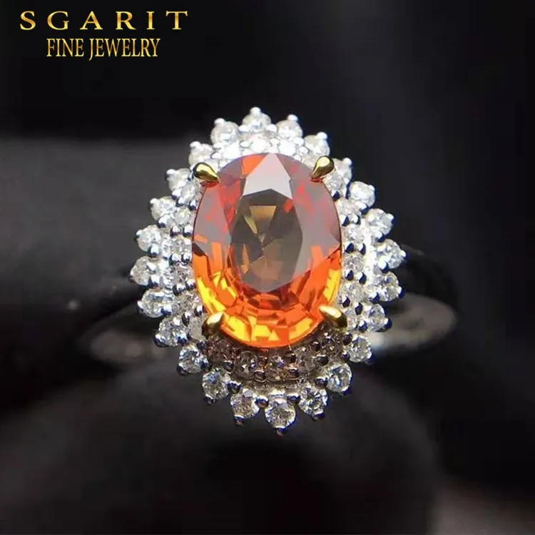 

SGARIT high quality real gold jewelry 18k gold 1.4ct Sri Lanka natural orange sapphire gemstone ring