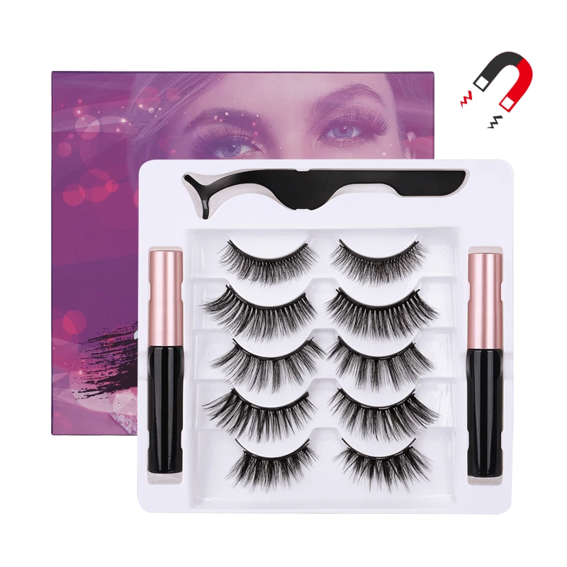 

Wholesale Magnetic Eyelashes Vendors luxury False Eyelashes With Upgraded 5 Magnets With Magnetic Liner, Natural black