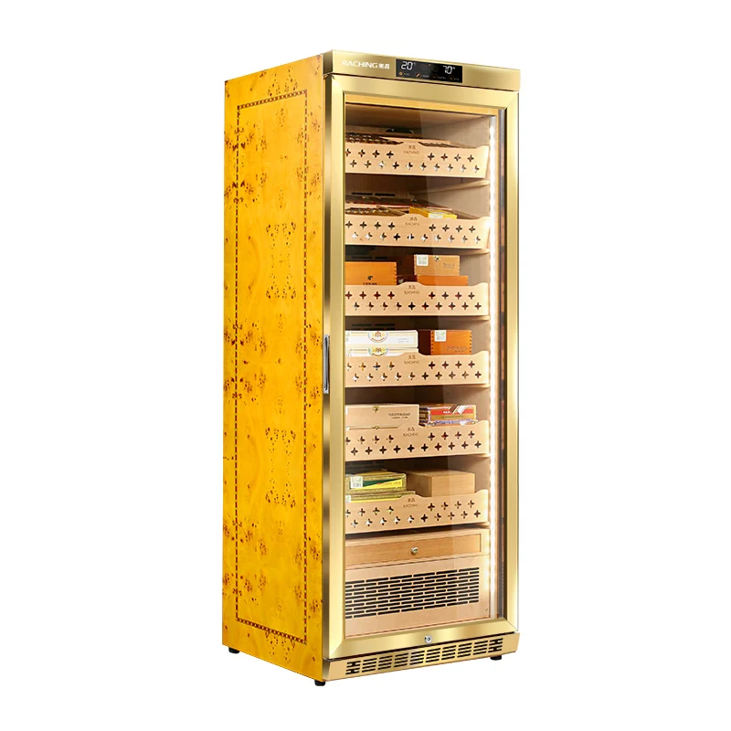 

Factory Direct Offer >1000 Premium Automated Climate controlled electric cigar humidor cabinet, Champagne gold / black / oak wood brown / rose wood red