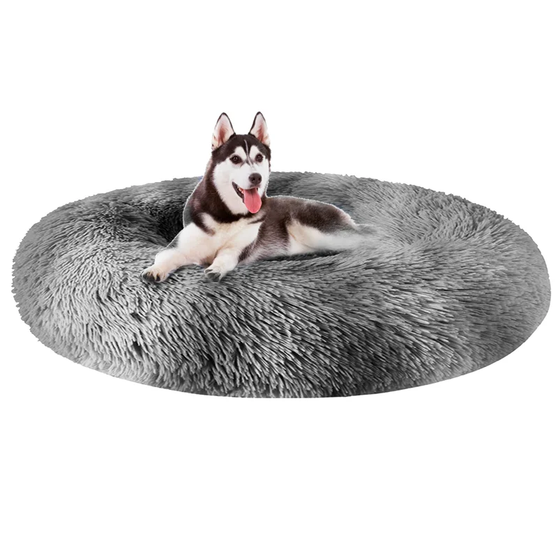 

Wholesale Washable Luxury Large Soft Plush Sofa Cat Pet Bed Calming Donut Dog Bed, Gray