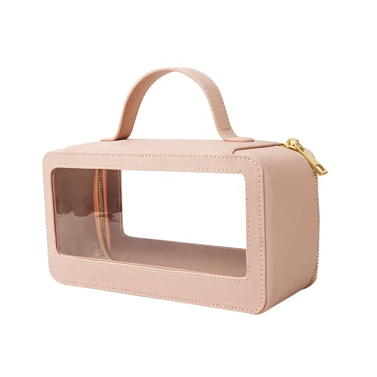 

hot sale vegan cosmetics leather bags makeup bag portable large capitipy travel cosmetic bag, Brown, red, customized color