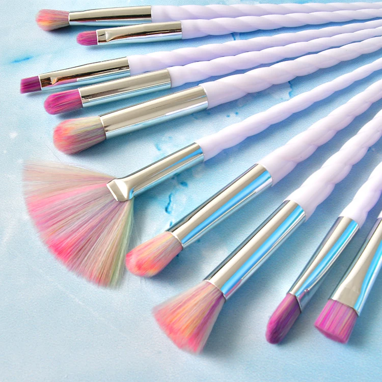 

10pcs makeup brush set rainbow color synthetic hair with spiral handle