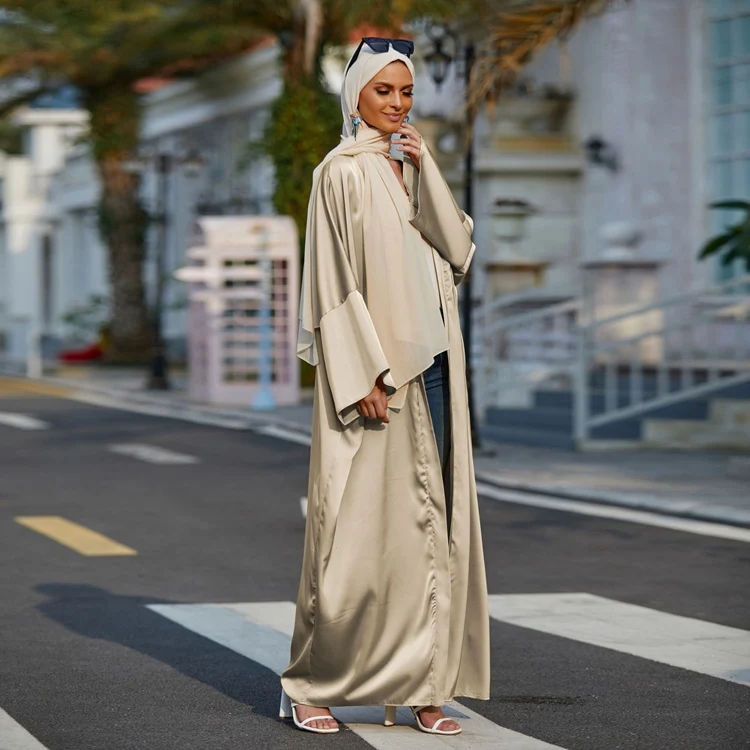 

Muslim Dubai Long Sleeve Soft Faboc Plus Size Open Solid Color Plain Abaya For Women