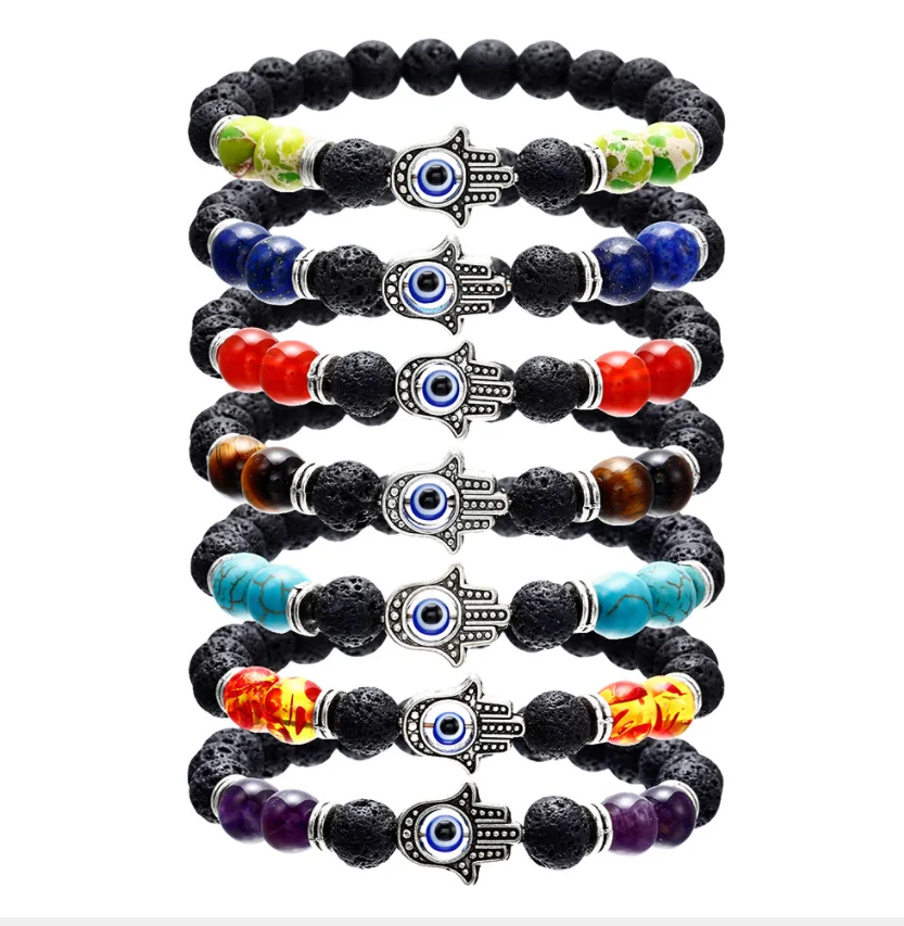 

Irregular Shaped Natural Stone Bead Handmade Lava Stone Custom Hamsa Bead Couple Macrame Bracelets with Energy Stones, Sl18023a sl18023b sl18023c sl18023d sl18023e sl18023f sl18023g