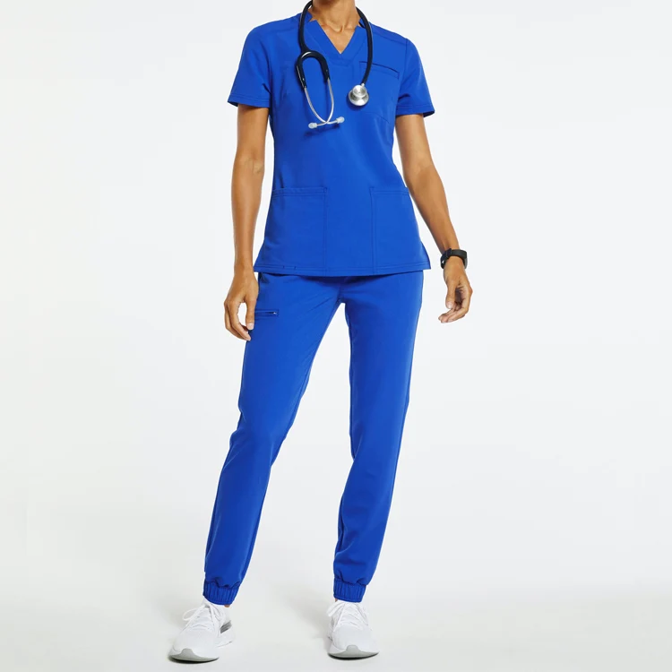 

Hot Sale V-neck Hospital Uniforms Medical Uniform Scrub Sets Nurse Short Sleeve Tops jogger Pants Women Nurse Uniform