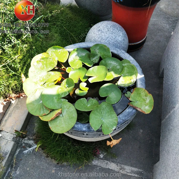 Antique Natural Granite Stone Bonsai Bowl Garden Landscape Stone Round Flower Planter Penjing