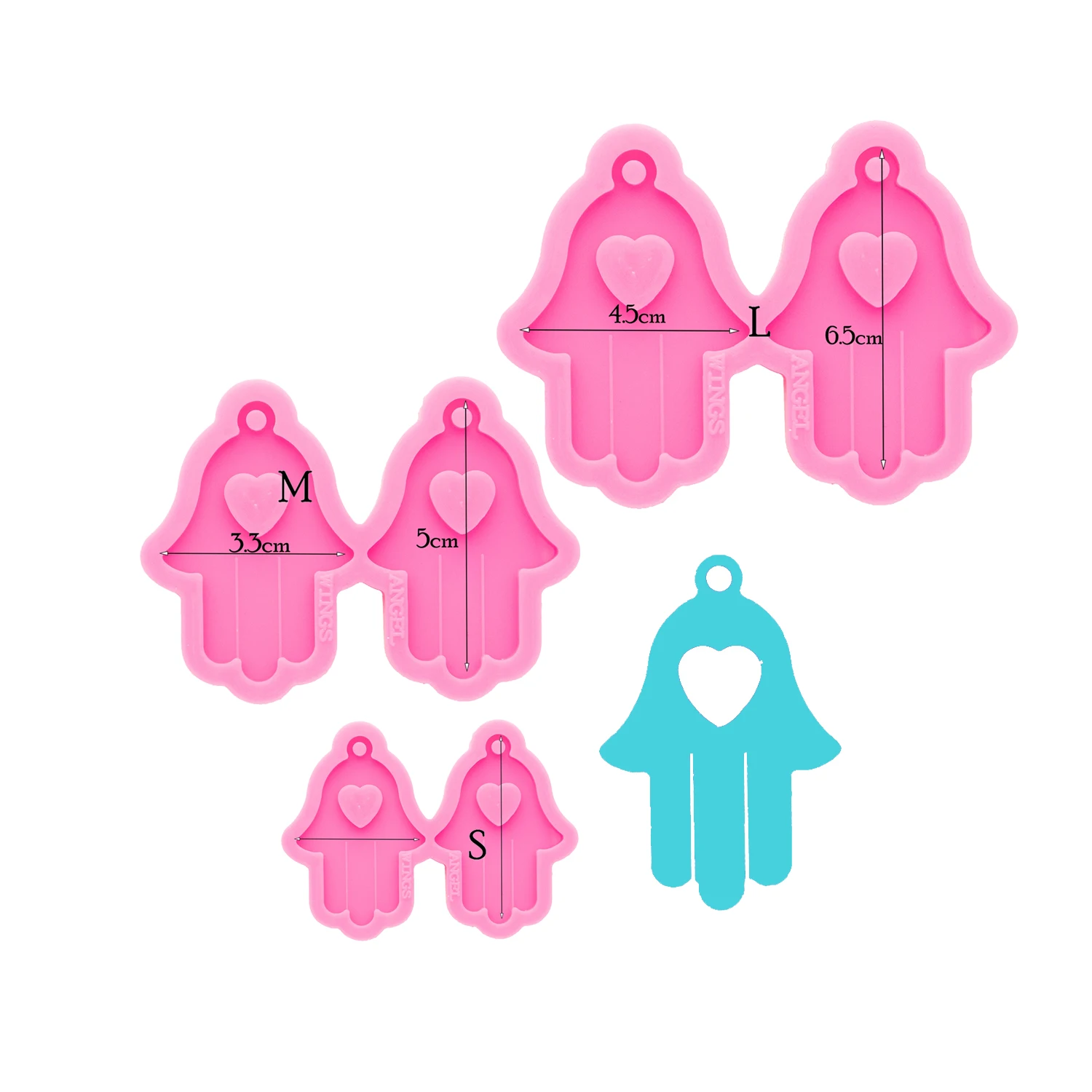 

S992 new shiny heart Hamsa Hand earrings keychain silicone mold for resin crafts, Random