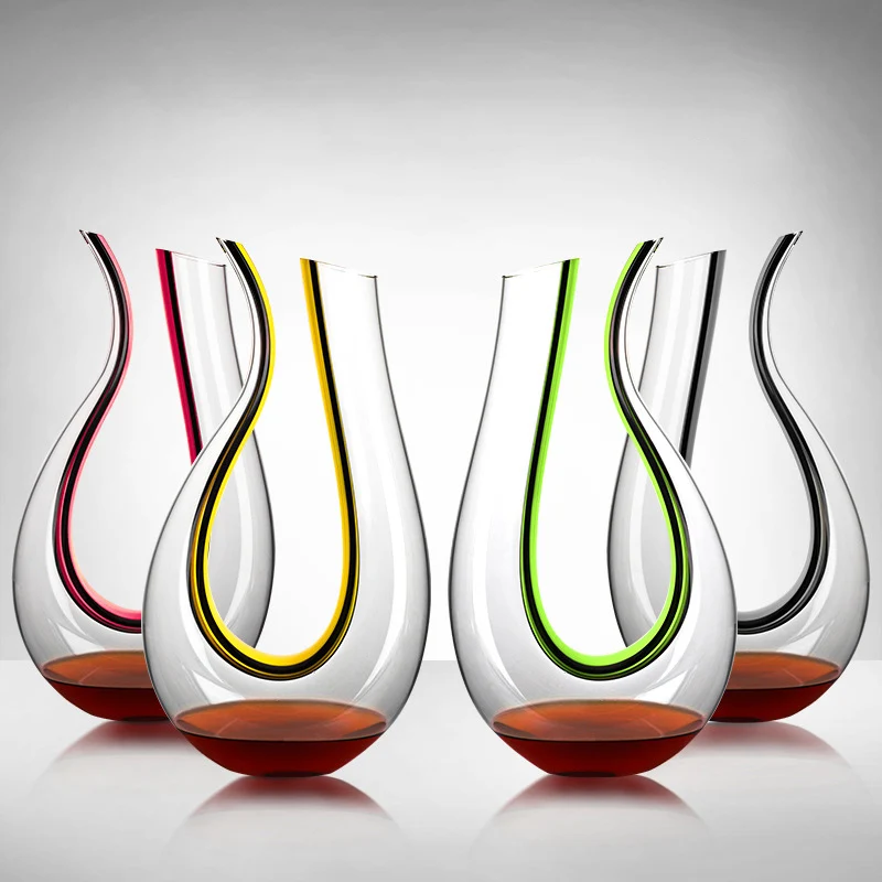 

50oz Colored U Shape Wine Glasses with Black Line 1500ml Wholesale Red Wine Carafe Wine Decanter